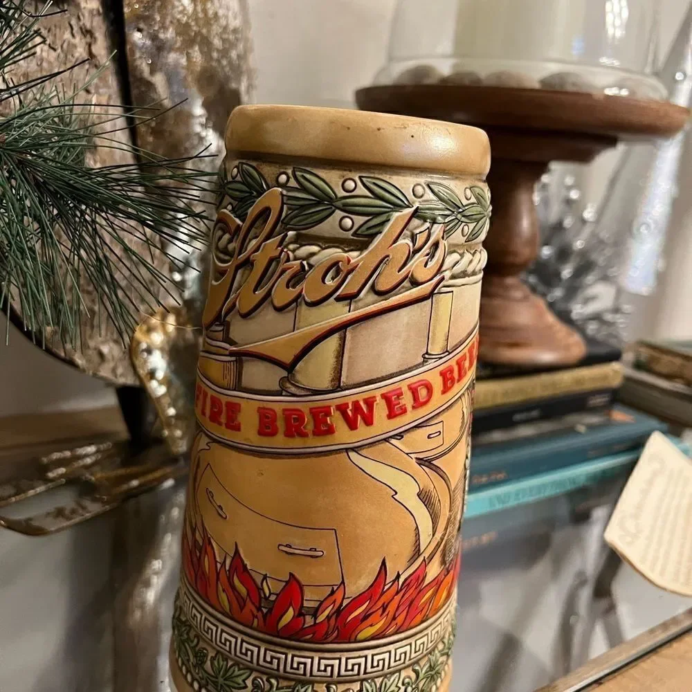 EUC Strohs Fire Brewed Beer Stein Heritage Series VI Ceramarte Embossed stein.